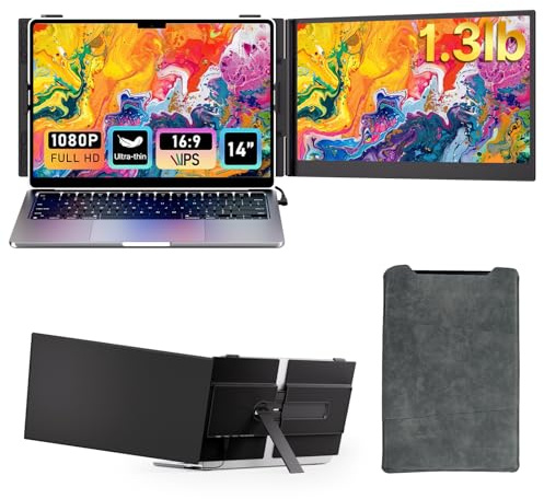 AOKER Extensor de pantalla para laptop, ultrafino, 1.3 libras, 14 pulgadas, FHD IPS, extensión de monitor portátil dual para laptop, accesorio Plug & Play para portátiles de 13 a 17 pulgadas, segunda