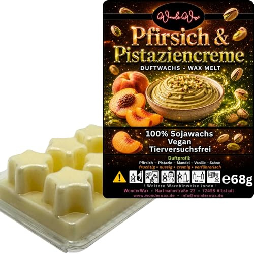 WonderWax® Duftriegel 6 x Duftwachs Sterne Weiß Pfirsich & Pistaziencreme | Farbe: Weiß | Raumduft für Duftlampen, Wax Melt, Sojawachs, Indoor Duftöl Wachs schmelzen für Aromalampe