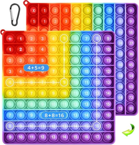 2 in 1 Plopper Spielzeug Rainbow Multiplikationsbrett Sensory 20x20cm | Toy Stress Spielzeug Fidget Toys Autismus ,Lernspielzeug für Kinder Aufklärung Digitaler
