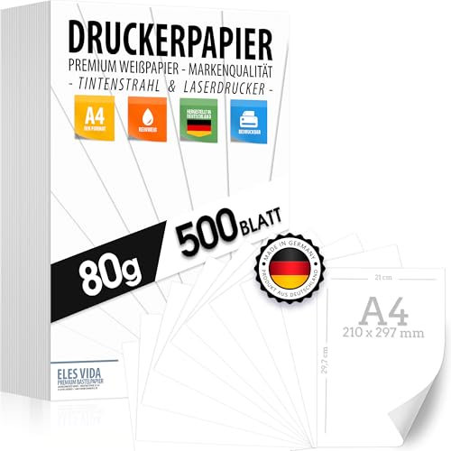 Druckerpapier A4 80g weiß – 500 Blatt - PREMIUM PAPIER Reinweiß - DIN A4-21 x 29,7 cm - Kopierpapier, Laserdrucker & Tintenstrahl für Uni, Fotografie, Präsentationen Ideal für Büro & Office
