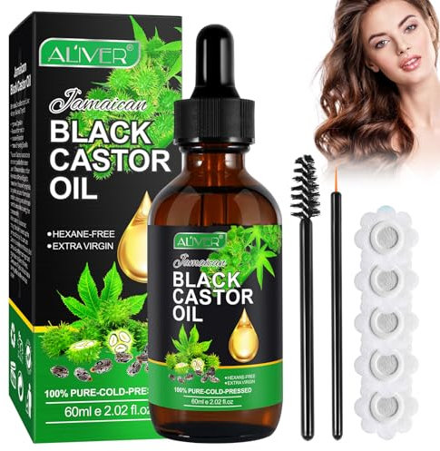 Rizinusöl Bio 60ML+20 Stück Rizinusöl Packungen,Castor oil,Castor oil patches,NatüRlich Und Kaltgepresst RizinusöL Bio,für Körper,Massage,Haare, Nägel, Wimpern,Augenbrauen