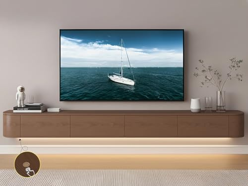 Coubird Floating TV Stand Cabinet wall mounted Rustic Brown Floating tv Shelves with LED light & Doors & Drawer Modern Media Entertainment TV Console Storage TV Unit for Living Room (200cm/78in)