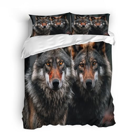 Generisch Boho bettwäsche 220x240cm Blutiger Wolf bettwäsche bunt Leichte und Pflegeleichte Polyester Steppdecke für Schlafzimmer Gästezimmer Hotel Schlafsäle