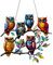 LUMOOM Hängende Fensterdeko Vogel Buntglas Deko, Kolibri-Sonnenfänger Zum Aufhängen an Fenstern, Vogel-Anhänger aus Acryl mit Kette, Fensterbehang Fenster Türen Deko Für Zuhause Studio (Sechs Eulen)
