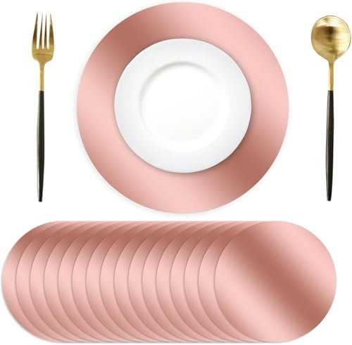 Lot de 50 sets de table ronds jetables en papier or rose de 34 cm pour table de salle à manger, mariage, maison, Noël, fête, anniversaire, vacances