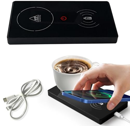 KEAGAN Kaffeebecherwärmer, 2-in-1 Smart Cup Warmer, 15W Becherwärmer für Schreibtisch, Elektrischer Getränkewärmer USB-Heizung Untersetzerwärmer mit Touch-Technologie für Kaffee, Milch und Tee