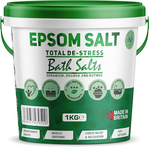 Scented Epsom Bath Salts 1kg - Total De-Stress with Geranium, Orange & Nutmeg Essential Oils | 100% Natural Magnesium Sulphate | Infused Bath & Foot Soak for Sleep, Stress Relief & Muscle Recovery