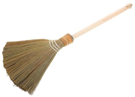 Anneome Natural Whisk Corn Broom with Wooden Handle Soft Bristles Dust Magnet Sweeping Broom for Indoor Outdoor Garage Garden Courtyard Floor Cleaning