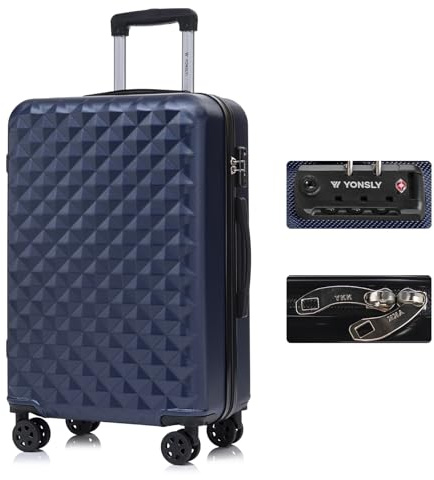 YONSLY Premium Reisekoffer TSA-Schloss,YKK-Reißverschluss Hartschalen-Koffer Trolley Kabinenkoffer Rollkoffer Suitcase Handgepäck 4 Rollen (Dunkelblau, L)