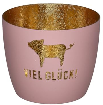 Giftcompany Madras Windlicht M Viel Glück rosa/Gold 8,5cm