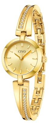 CIVO Gold Klein Armreif Damenuhr: Leicht Analog Edelstahl Armbanduhr Damen - Vintage Wasserdicht Quartz mit Diamant - Geeignet für Arbeit Pendeln und Tägliche Aktivitäten
