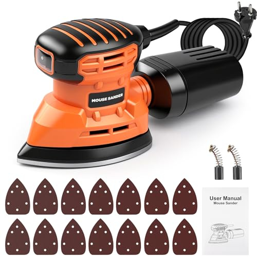 Ticfox Deltaschleifer, 150W Dreieckschleifer mit Staubabsaugung, 13000 U/min Multischleifer mit 14 Schleifpapieren 150mm*100mm, Ideal zum Schleifen von Holz und Entfernen von Rost und Farbe