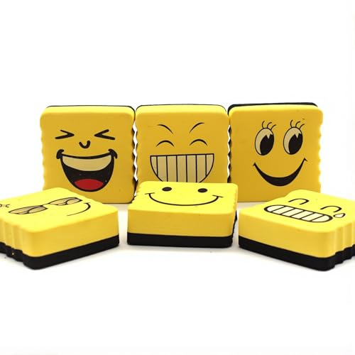 6 Stück Cartoon-Whiteboard-Schwämme mit lustigen Gesichtern, Magnetische Whiteboard-Reiniger und Eraser für Trockenlöschung, Ideal für Büro, Schule und Zuhause