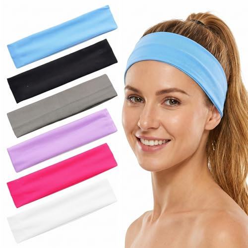 WUMZIRA 6 Stück Stirnband Damen Sport, Elastisches Haarband Damen Dünn für Yoga Laufen Fitness, Rutschfestes Headband Damen Haarbänder Set, Schweißband Kopfband Sportzubehör, 5x20cm, 6 Farben