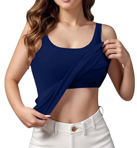 Canotta con Reggiseno Incorporato Donna Crop Top Elegante Canotta Sportiva Donna Canottiera Curvy Slim Fit Palestra Fitness Tank Top Spaghetti Canottiera Taglie Forti Gilet Leggero Basic Canotte