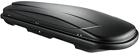 Dachbox schwarz VDP Juxt 600 Dachkoffer 600 Liter abschließbar + Alu-Relingträger Dachgepäckträger aufliegende Reling kompatibel mit Hyundai kompatibel mit ix35 ab 10