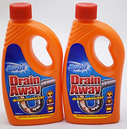 2 x Bottles New Duzzit Drain Away Drain Unblocker Liquid Formula 500ML Sink Bath Shower