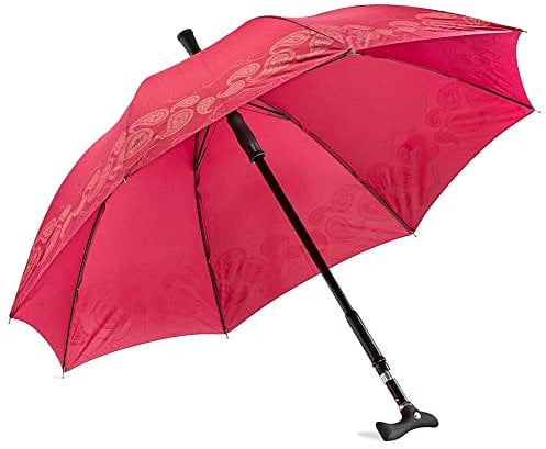 Ossenberg Stockschirm Twin mit Fritzgriff – Ø 105cm – 2 in 1 Gehstock & Regenschirm – Handstock, Gehhilfe, Gehstütze – höhenverstellbar -Paisley bordeaux