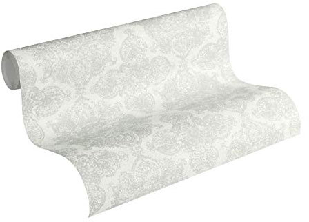 A.S. Création Vliestapete Boho Love Tapete im Ethno Look 10,05 m x 0,53 m metallic grau weiß Made in Germany 364631 36463-1