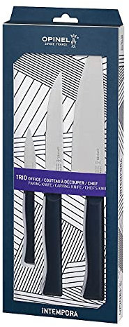 OPINEL - Coffret Trio Intempora, 1 Couteau de Chef, 1 Couteau à Découper, 1 Couteau d’Office - Acier Inox, Polyoxyméthylène, Pleine-Soie - Garantie à Vie