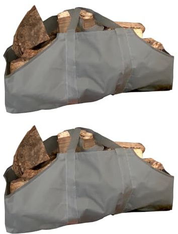 Selections Canvas Firewood Log Carrier French Grey Bag Tote Wood Waterproof Double Handled - Pack of 2