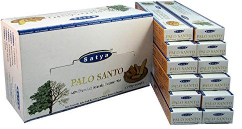 Satya Nag Champa Premium Palo Santo Incienso | 12 Paquetes de 15 Gramos Cada uno en una Caja enrollada a Mano
