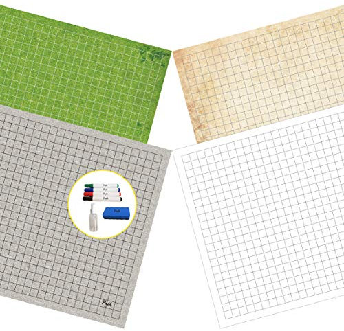 Path Gaming Double Sided Battle Grid Game Mat 36 X 24 Inches - 2 Mats Age 14+, 4 Terrains, 4 Markers, 1 Eraser, and 1 Spray Bottle. Great for Dungeons and Dragons/DND