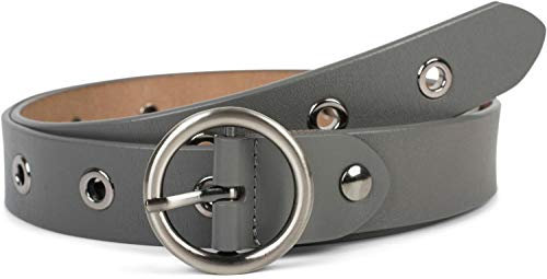 styleBREAKER Damen Leder Gürtel mit Nieten und glänzender Oberfläche, Echtleder, kürzbar 03010103, Farbe:Grau, Größe:100cm
