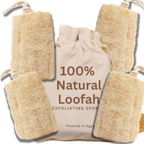 Exfoliating Body Scrubber Loofah Sponge - Natural Egyptian Bath & Shower Scrubbers for Face, Back & Body - Biodegradable Luffa Wash Exfoliator - Eco Friendly, No Toxic Chemicals