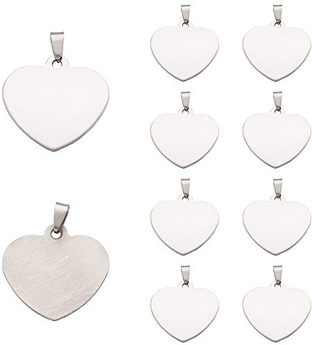 PandaHall 10pcs Edelstahl Herz Blank Stamping Tags Charm Anhänger 33x34.5x1mm für DIY Schmuckherstellung