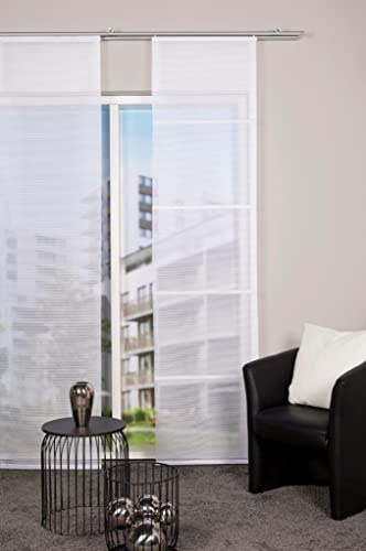 Home Fashion Magnet-Schiebegardine, halb-transparenter Uni in Bambus-Optik, 245 x 60 cm (h x b), Farbe:, Farbe:weiß