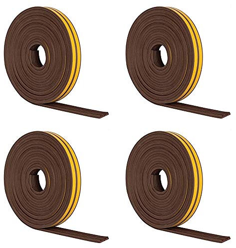 4 Piezas Tira de Sellado Autoadhesiva para Ventana,Tira de Sellado Insonorizada/Burlete de Espuma,Tira de Goma Anticolisión para Puertas y Ventanas, 9 mm x 4 mm x 2.5 m, Total 20 m (Tipo E)