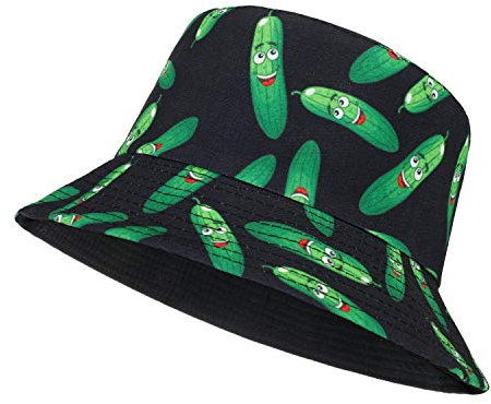 MengPa Bobs Chapeau De Seau Chapeaux Pêcheur Soleil pour Femmes Hommes Été Réversibles Bucket Hat (Concombre) J2662Q-FR