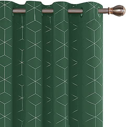Deconovo Eyelet Blackout Curtains, Thermal Insulated Curtains, Foil Printed Diamond Blackout Curtains for Bedroom, 52 x 63 Inch(Width x Length), Dark Forest, Two Panels