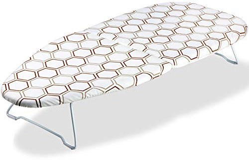 SheeChung Small Tabletop Ironing Board 30 Lx12”W Heavy Duty Ironing Board with Mesh Metal Base 100% Cotton Cover,Hook for Hanging,Portable Folding Mini Iron Board for Sewing Craft Room Dorm,Brown