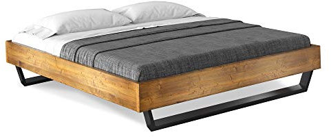 moebel-eins CURBY Massivholzbett Doppelbett Kufenbett ohne Kopfteil aus massiver Thermo -Fichte, hochwertige Verarbeitung, einfacher Aufbau, Made in Germany, 140 x 200 cm, Vintage