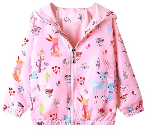 JinBei Blouson Bébé Fille Manteau Capuche Enfant Sweat-Shirt Rose Wapiti Feuille Zipper Poche Veste Pull-Over Longue Manche Manteaux Mignon Outwear Printemps Automne Coupe-Vent 1-2 Ans
