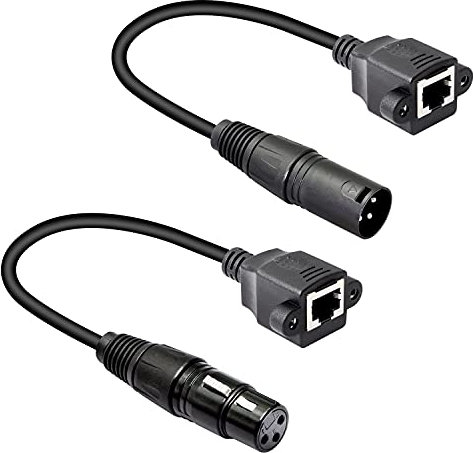 GELRHONR 1 par de cable adaptador XLR de 3 pines a RJ45 hembra, XLR macho a conector de red RJ45 Cable de extensión Utilice Ethernet Cat5 para controlador DMX-CON Series-1.1Ft