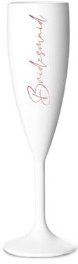 Print Maniacs Champagne Premium White Flute Glass Bride Groom Mr Mrs Wedding Maid Honour Wine Cocktail Prosecco Celebrations Gift (Rose Gold, Bridesmaid)
