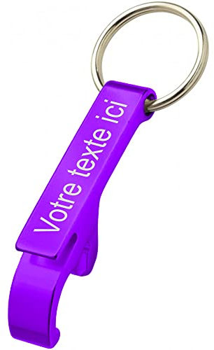 Porte clé en métal couleur Alu décapsuleur personnalisable - Gravure Laser Violet