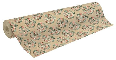 Clairefontaine 223899C - Une Bobine Papier Kraft Brut Recyclé - Dimensions : 50mx70 cm - 70g - Motif : Boules De Noël, Rouge/Vert - Papier Recyclé, Idéal pour Emballage Cadeaux, DIY, Loisirs Créatifs