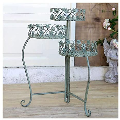 GZHENH Gartenregal, 3-stufiger Klappbarer Pflanzenständer Blumentopf Aus Metall Retro Blumentopfständer Stabile Struktur Blumenregal Mit Grünem Dill Auf Zwei Ebenen Blumentreppe