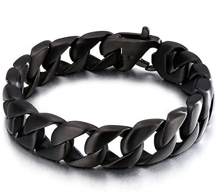 Skcess Leder Armband Schwarz,Kettenarmbänder Persönlichkeit Mode Rostfreier Stahl Lederarmband Herren 220X15Mm