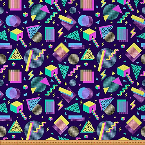 80er 90er Mode Stil Polsterstoff für Stühle Retro Memphis Stil Muster Stoff Meterware geometrische Formen Dekostoff Funky Hipster Old Fashioned Stoff 276 x 150 (HxB) Lila