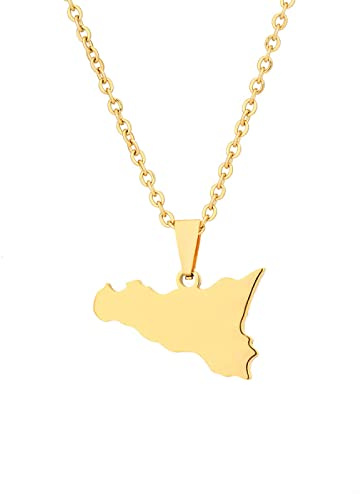 Stylish-Art Sizilien Karte Anhänger Halsketten – ethnische Muster Flagge Region Sizilien Karten Schlüsselbein Kette Halsketten Charm Hip Hop Patriotismus Schmuck für Damen Herren Pullover Kette