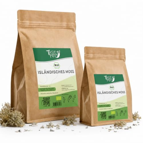 Tasty Pott Bio Isländisches Moos getrocknet I Teekraut I Nordische Kräuter I Kräutertee I Island Moos I Vegane Ernährung I Tee kochen I Tea I Im Beutel 250g