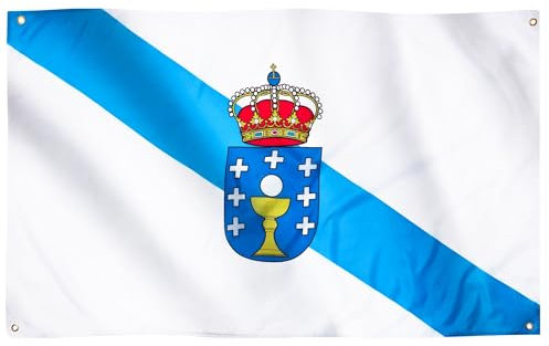 Runesol Bandera de Galicia, 91x152cm, 3ft x 5ft, Bandera Gallega, 4 Ojales, Ojal en las Esquinas, Crux de Santiago, España, Banderas Premium, Exterior, Colores Vívidos, Día de la Constitución