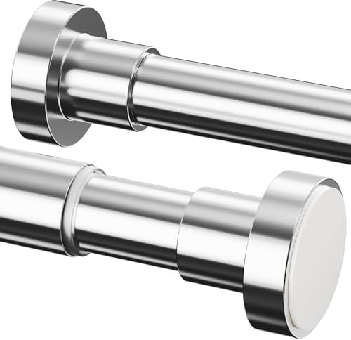 Tringle à rideau télescopique extensible sans perçage en acier inoxydable sans perçage pour armoire, salle de bain, balcon, rideau de douche (90-160 cm, diamètre 25 mm, argent clair)