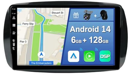 YUNTX [6GB+128GB] Autoradio 2 DIN Android 14 per Mercedes Benz Smart 453 Fortwo 2014-2020-[Incorporato Carplay/Android Auto/DSP/GPS]-IPS 2.5D 9 Touch Screen-Camera+MIC-DAB/Mirror Link/Bluetooth 5.0