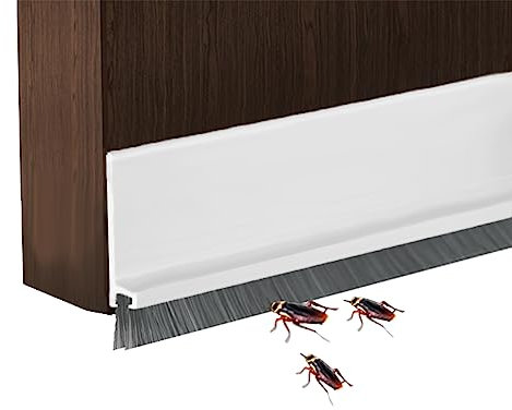 Tür-Zugluftstopper mit Bürste, geräuschreduzierend, 99,1 cm, Gummi, Türfeger, Briseblocker, verstellbare Zugluftstopper unter der Tür, Schalldämmung für Türen, Türdichtung – Weiß